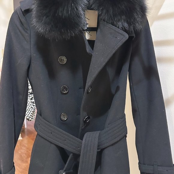 Burberry wool cashmere trench coat with removable fur collar - Picture 2 of 6